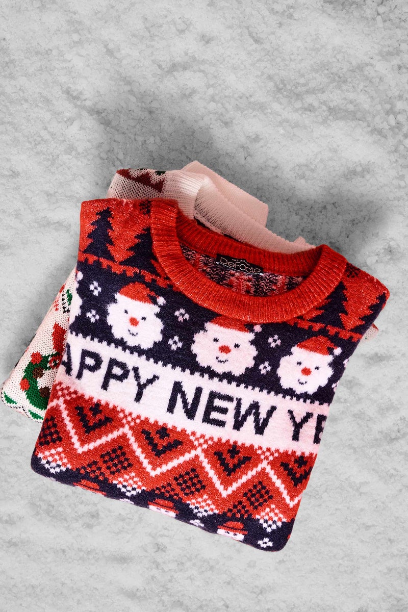 DeFacto Red Woman Christmas Themed Regular Fit Color Block Pullover Casual - Image 1